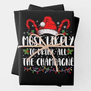 Most Likely To Drink All The Champagne Xmas Drink Wrapping Paper Sheet