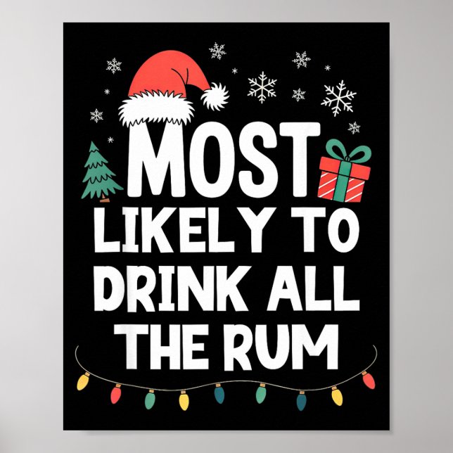 Most Likely To Drink All The Rum Christmas Funny X Poster (Front)