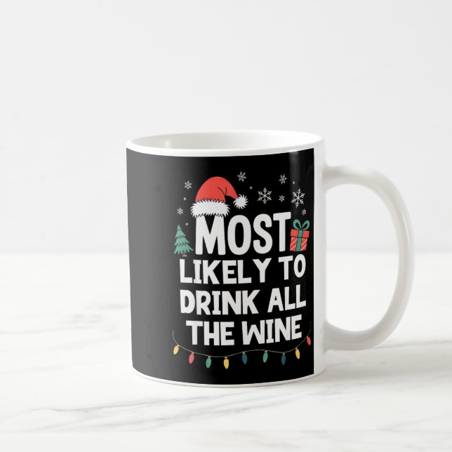 Most Likely To Drink All The Wine Christmas Funny  Coffee Mug (Right)