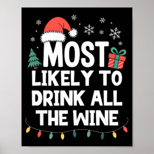 Most Likely To Drink All The Wine Christmas Funny Poster