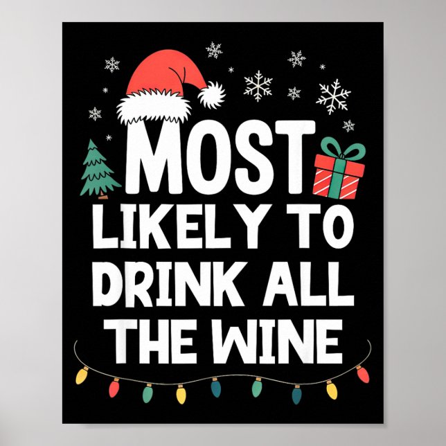 Most Likely To Drink All The Wine Christmas Funny  Poster (Front)