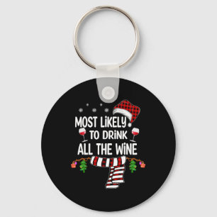 Most Likely To Drink All The Wine Family Christmas Key Ring