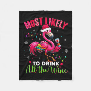 Most Likely To Drink Christmas Flamingo Womens Fleece Blanket
