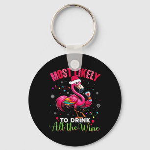 Most Likely To Drink Christmas Flamingo Womens Key Ring