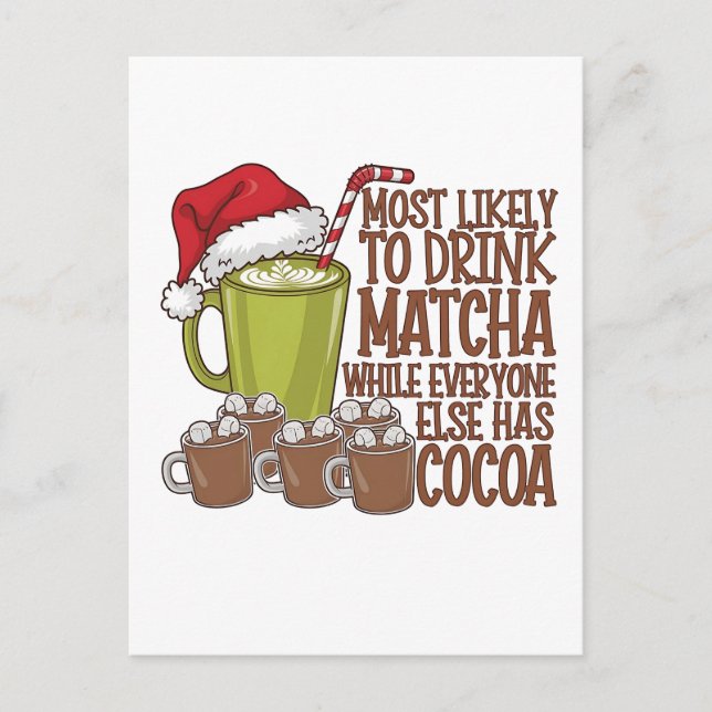 Most Likely to Drink Matcha and Watch Elf Xmas  Invitation Postcard (Front)