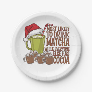 Most Likely to Drink Matcha and Watch Elf Xmas Paper Plate
