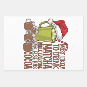 Most Likely to Drink Matcha and Watch Elf Xmas Wrapping Paper Sheet