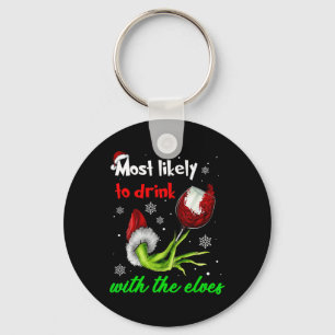 Most Likely To Drink With The Elves Christmas Sant Key Ring