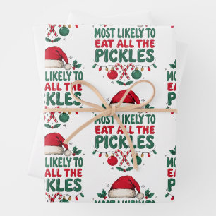 Most Likely To Eat All The Pickles Christmas Santa Wrapping Paper Sheet