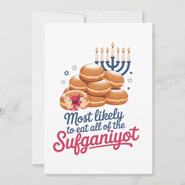Most Likely to Eat All the Sufganiyot Hanukkah Jew Invitation (Front)