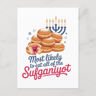 Most Likely to Eat All the Sufganiyot Hanukkah Jew Invitation Postcard