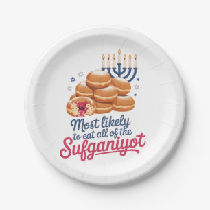 Most Likely to Eat All the Sufganiyot Hanukkah Jew Paper Plate