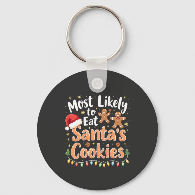 Most Likely to Eat Santa's Cookies Santa Hat Key Ring (Front)