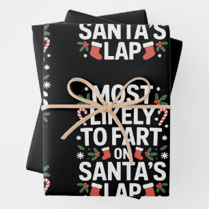 Most Likely To Fart On Santa's Lap Christmas Xmas Wrapping Paper Sheet
