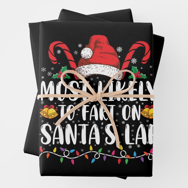 Most Likely To Fart On Santa's Lap Family Matching Wrapping Paper Sheet (In situ)