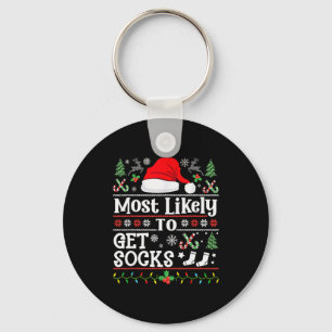 Most Likely To Get Socks - Family Christmas Pajama Key Ring
