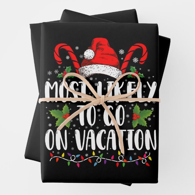 Most Likely To Go On Vacation Christmas Matching Wrapping Paper Sheet (In situ)