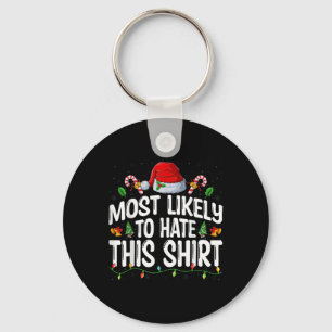 Most Likely To Hate Santa Hat Xmas Lights Christma Key Ring