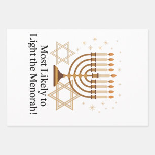 Most Likely to Light the Menorah Hanukkah Jewish Wrapping Paper Sheet