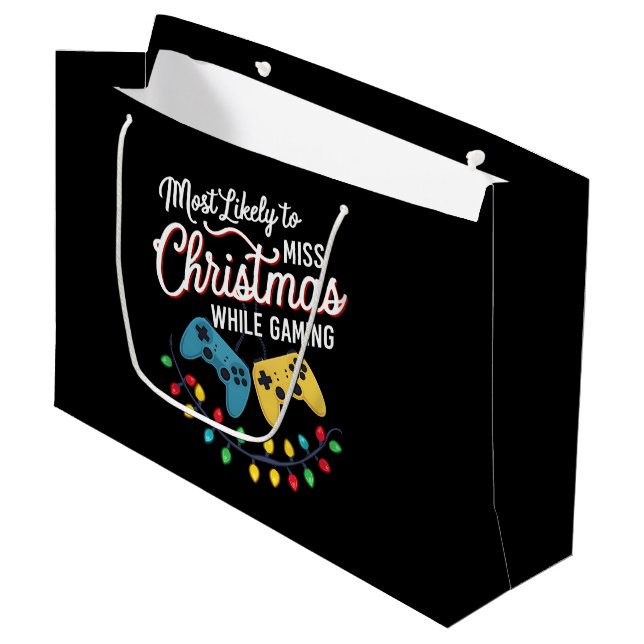 Most Likely To Miss Christmas While Gaming Gamer  Large Gift Bag (Front Angled)