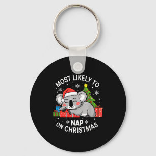 Most Likely To Nap On Christmas Funny Koala Xmas F Key Ring