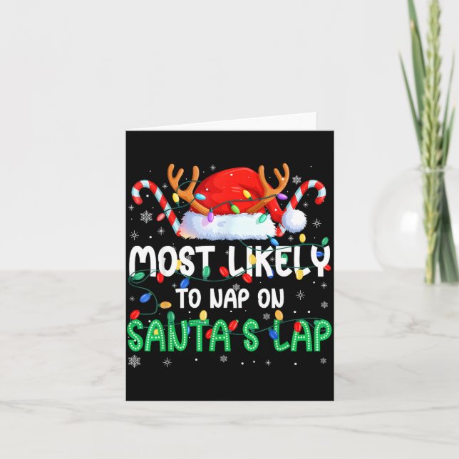 Most Likely To Nap On Santa's Lap Christmas Pajama Card (Front)