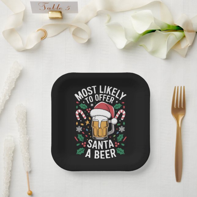 Most Likely To Offer Santa a Beer Family Matching  Paper Plate (Wedding)