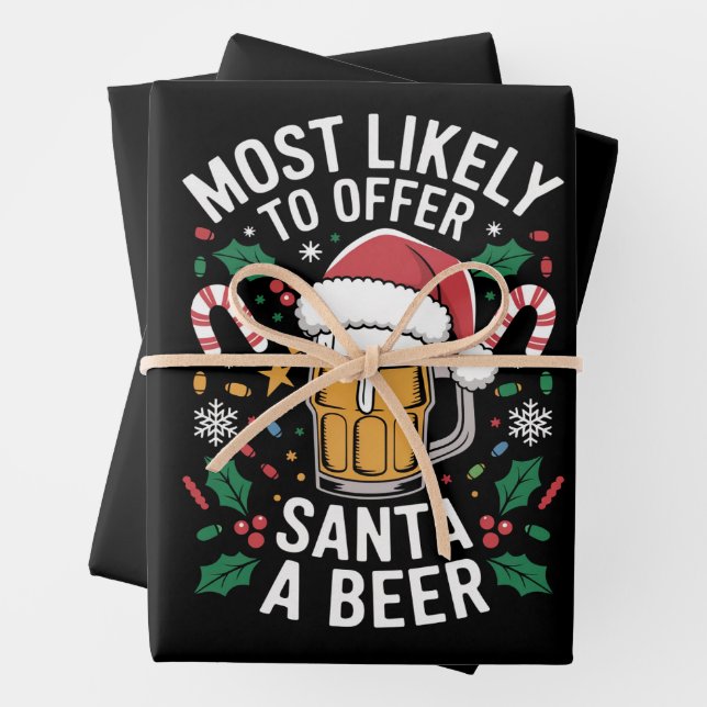 Most Likely To Offer Santa a Beer Family Matching  Wrapping Paper Sheet (In situ)