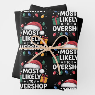 Most Likely To Overshop Christmas Xmas Lights Wrapping Paper Sheet