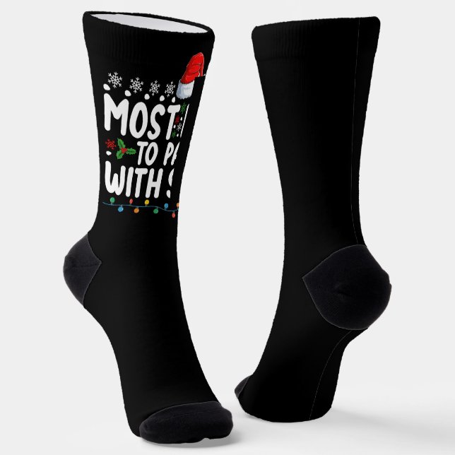 Most Likely To Party With Santa Christmas Holiday Socks (Angled)
