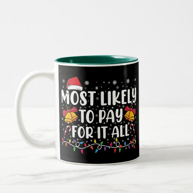 Most Likely To Pay For It All Funny Christmas Two-Tone Coffee Mug (Left)
