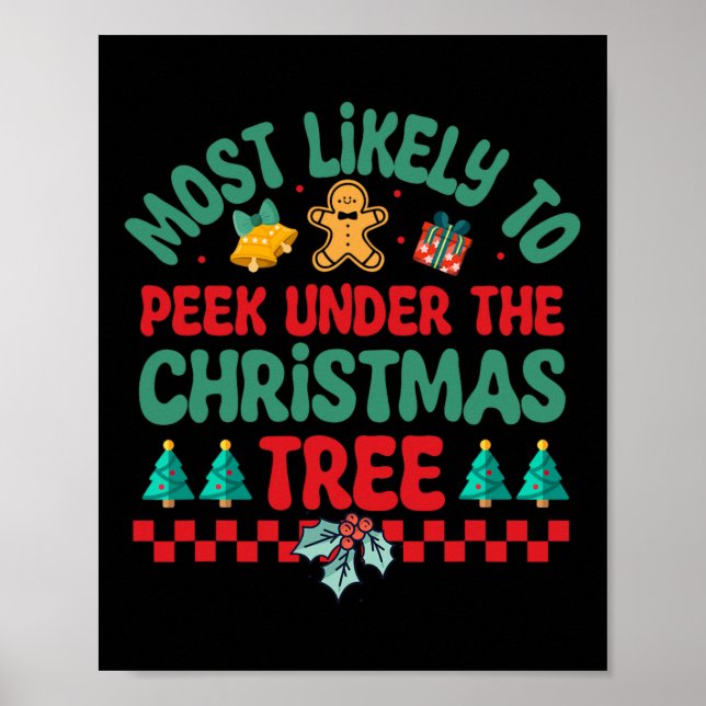 Most Likely To Peek Under The Christmas Tree Pajam Poster (Front)