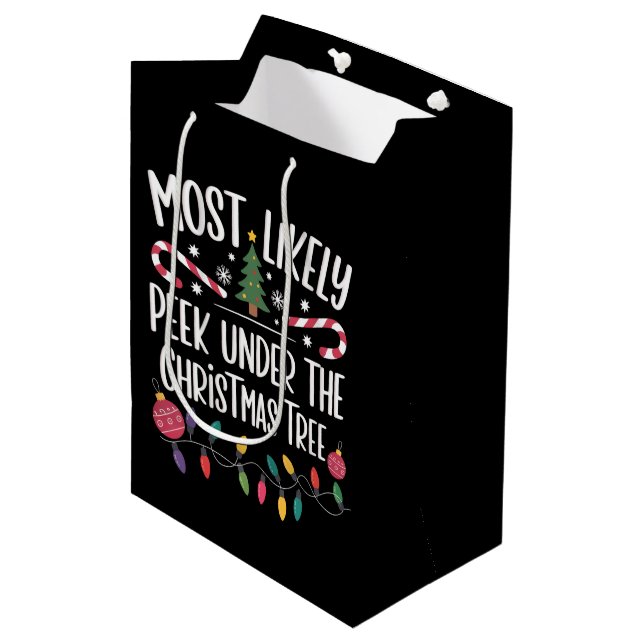 Most Likely To Peek Under The Christmas Tree Xmas Medium Gift Bag (Front Angled)