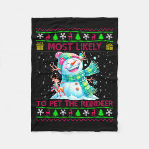 Most Likely To Pet The Reindeer Family Matching Ch Fleece Blanket