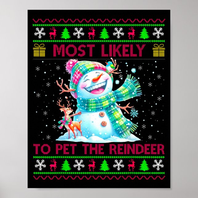Most Likely To Pet The Reindeer Family Matching Ch Poster (Front)