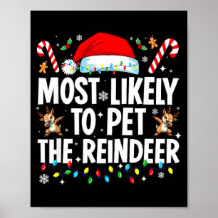 Most Likely To Pet The Reindeer Funny Matching Fam Poster