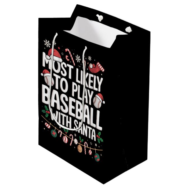 Most Likely To Play Baseball With Santa Family  Medium Gift Bag (Front Angled)