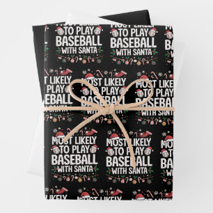 Most Likely To Play Baseball With Santa Family Wrapping Paper Sheet