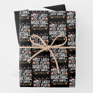 Most Likely To Play Basketball With Santa Family  Wrapping Paper Sheet