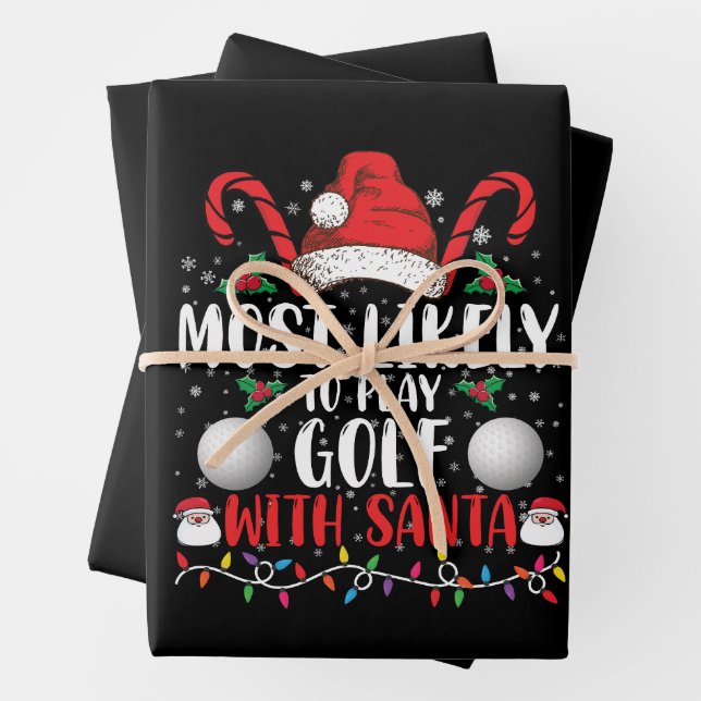 Most Likely To Play Golf With Santa Family Xmas Wrapping Paper Sheet (In situ)