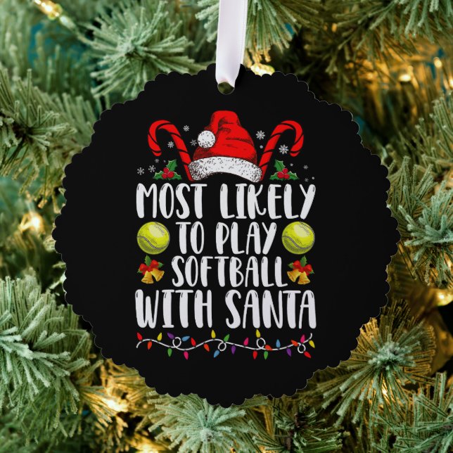 Most Likely To Play Softball With Santa Family  Tree Decoration Card (Insitu (Tree))