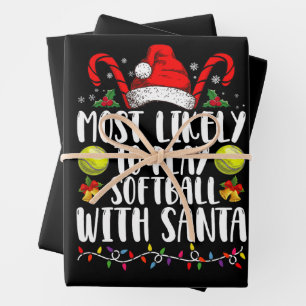 Most Likely To Play Softball With Santa Family  Wrapping Paper Sheet