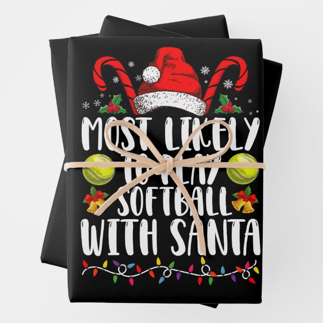 Most Likely To Play Softball With Santa Family  Wrapping Paper Sheet (In situ)
