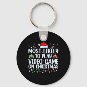 Most Likely To Play Video Game On Christmas Santa Key Ring