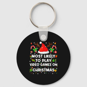 Most Likely To Play Video Game On Pjs Christmas Xm Key Ring