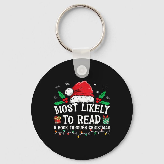 Most Likely To Read A Book Matching Family Christm Key Ring (Front)