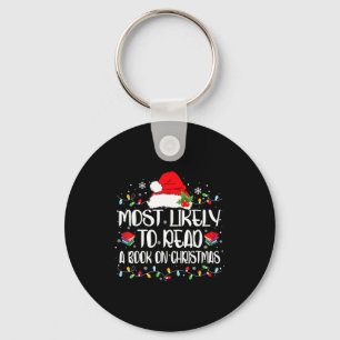 Most Likely To Read A Book On Christmas Family Mat Key Ring