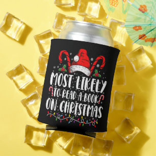 Most Likely To Read A Book On Christmas Matching Can Cooler