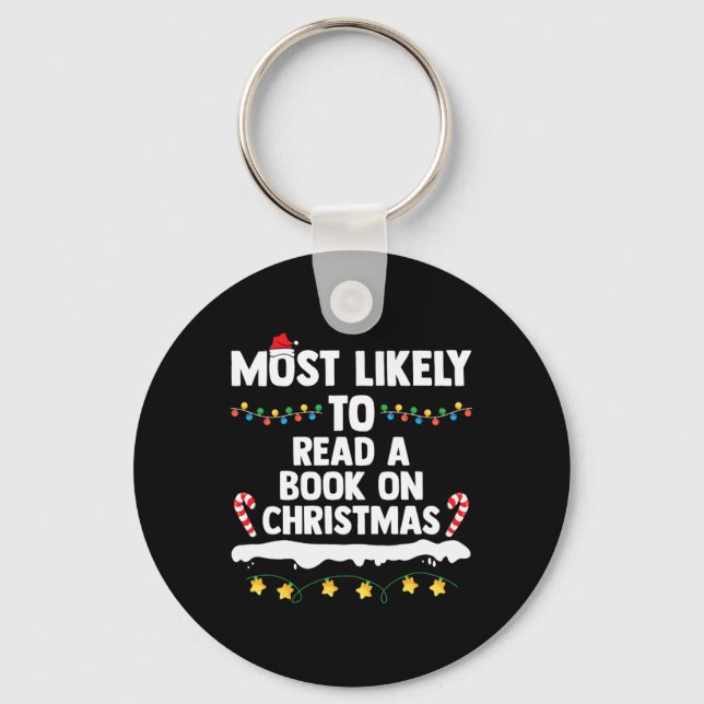 Most Likely To Read A Book On Christmas Matching F Key Ring (Front)