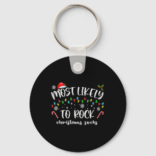 Most Likely To Rock Christmas Socks Family Christm Key Ring